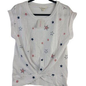 NWT Lucky Brand Women's White Star Embroidered Twist Front Tee Size S